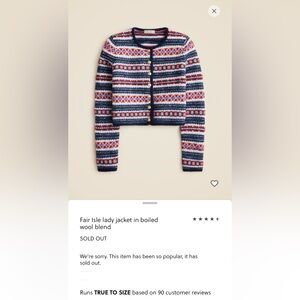 J. Crew Fair Isle Lady Jacket in boiled wool blend size x-small EUC